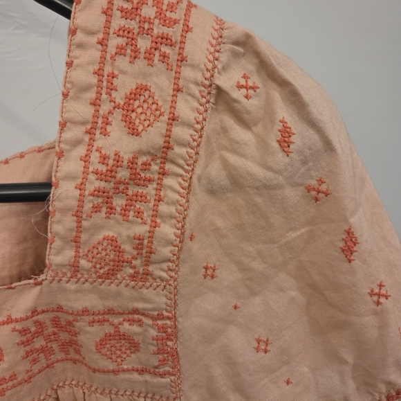 Madewell La Villa Embroidered Tie Sleeve Peasant Top in Rose Pink - Picture 2 of 6